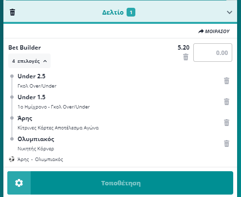 Bet Builder στο Αρης - Ολυμπιακος