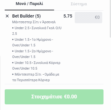 Bet Builder στο Μαντσεστερ Σιτι - Αρσεναλ