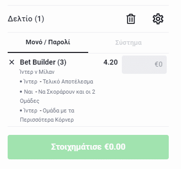 Bet Builder στο Ιντερ - Μιλαν