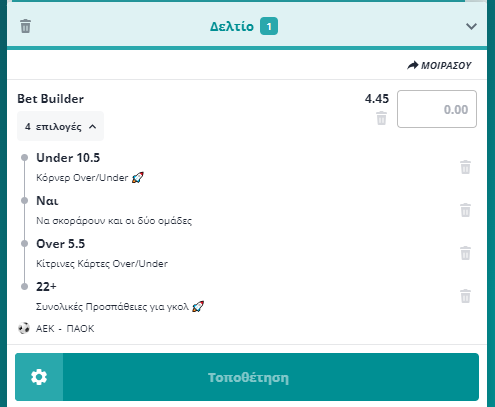 Bet Builder στο ΑΕΚ - ΠΑΟΚ