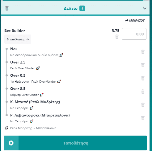 Bet Builder στο Ρεαλ Μαδριτης - Μπαρτσελονα