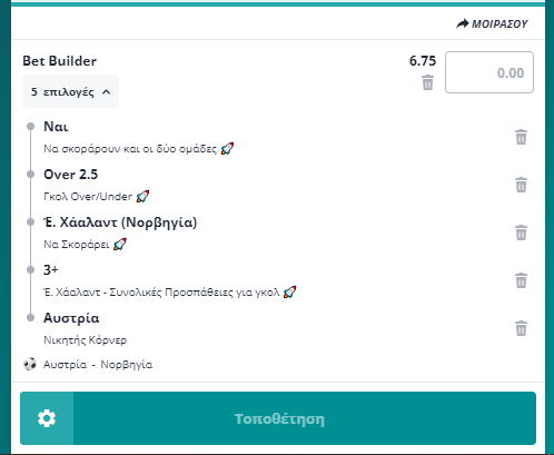 Bet Builder στο Αυστρια - Νορβηγια