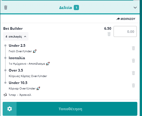 Bet Builder στο Ιντερ - Αρσεναλ