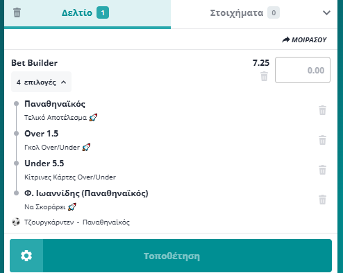 Bet Builder στο Τζουργκαρντεν - Παναθηναικος