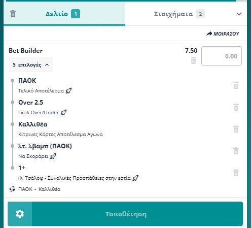 Bet Builder στο ΠΑΟΚ - Καλλιθεα