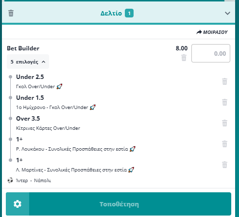 Bet Builder στο Ιντερ - Ναπολι