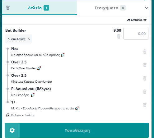 Bet Builder στο Βελγιο - Ιταλια