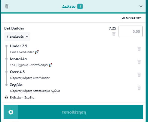 Bet Builder στο Ελβετια - Σερβια