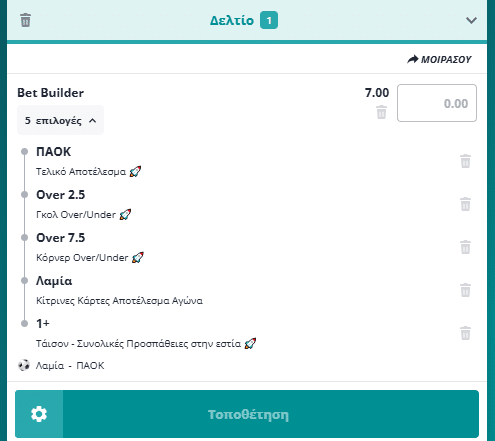 Bet Builder στο Λαμια - ΠΑΟΚ