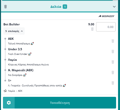 Bet Builder στο Λαμια - ΑΕΚ
