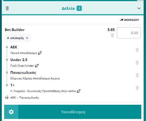 Bet Builder στο ΑΕΚ - Παναιτωλικος