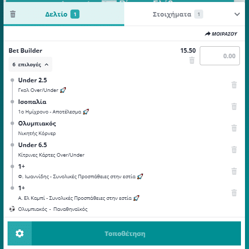 Bet Builder στο Ολυμπιακος - Παναθηναικος