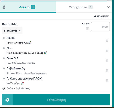 Bet Builder στο ΠΑΟΚ - Λεβαδειακος