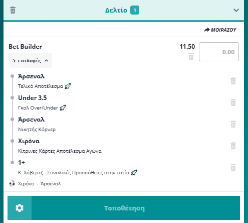 Bet Builder στο Χιρονα - Αρσεναλ