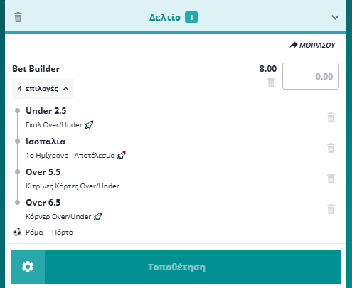 Bet Builder στο Ρομα - Πορτο