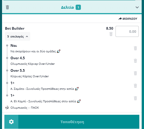 Bet Builder στο Ολυμπιακος - ΠΑΟΚ