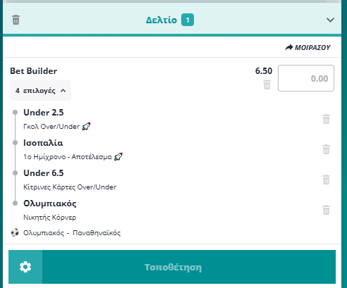 Bet Builder στο Ολυμπιακος - Παναθηναικος