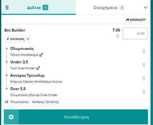 Bet Builder στο Ολυμπιακος - Αστερας Τριπολης