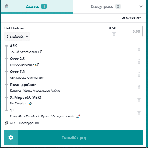 Bet Builder στο ΑΕΚ - Πανσερραικος
