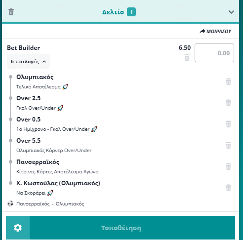Bet Builder στο Πανσερραικος - Ολυμπιακος