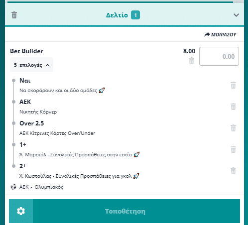 Bet Builder στο ΑΕΚ - Ολυμπιακος