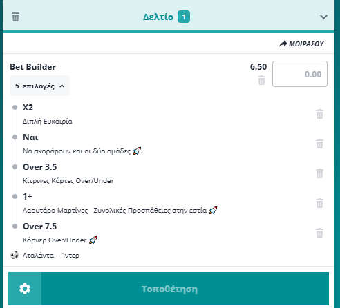 Bet Builder στο Αταλαντα - Ιντερ
