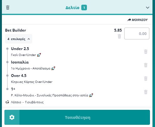 Bet Builder στο Λατσιο - Γιουβεντους
