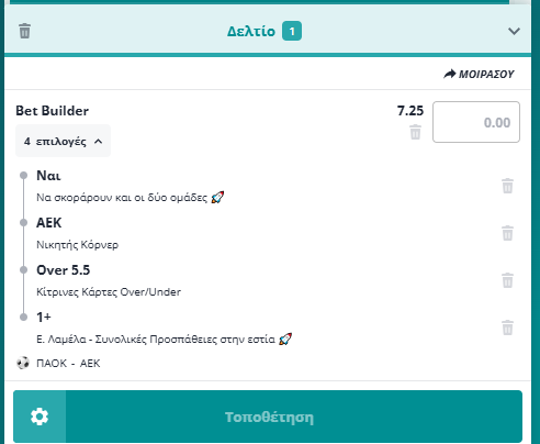 Bet Builder στο ΠΑΟΚ - ΑΕΚ
