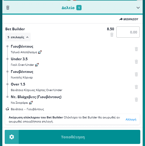 Bet Builder στο Βενετσια - Γιουβεντους