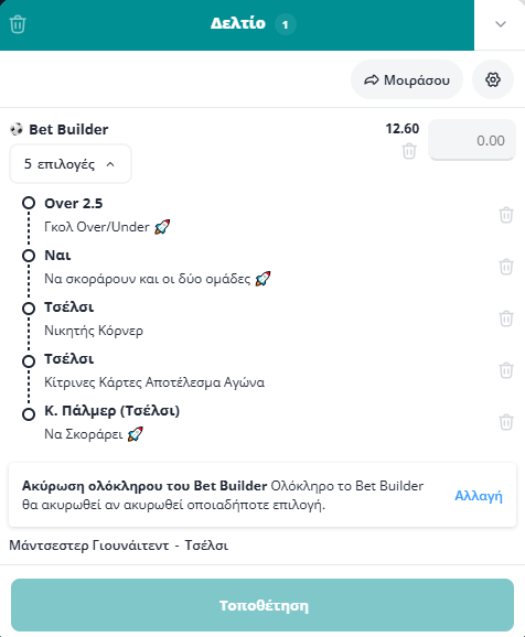 Bet Builder στο Μαντσεστερ Γιουναιτεντ - Τσελσι