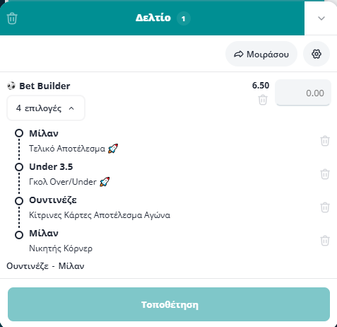 Bet Builder στο Ουντινεζε - Μιλαν