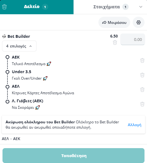 Bet Builder στο ΑΕΛ - ΑΕΚ