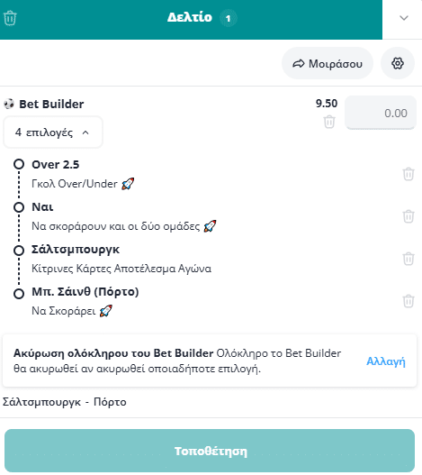 Bet Builder στο Σαλτσμπουργκ - Πορτο