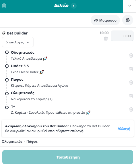 Bet Builder στο Ολυμπιακος - Παφος