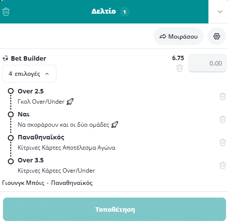 Bet Builder στο Γιουνγκ Μποις - Παναθηναικος