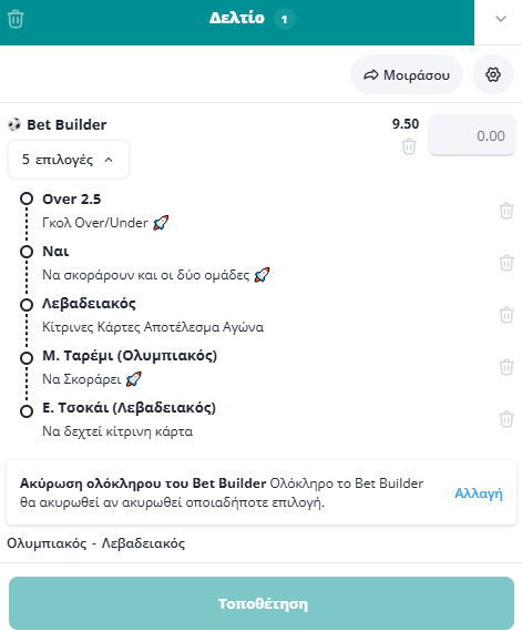 Bet Builder στο Ολυμπιακος - Λεβαδειακος