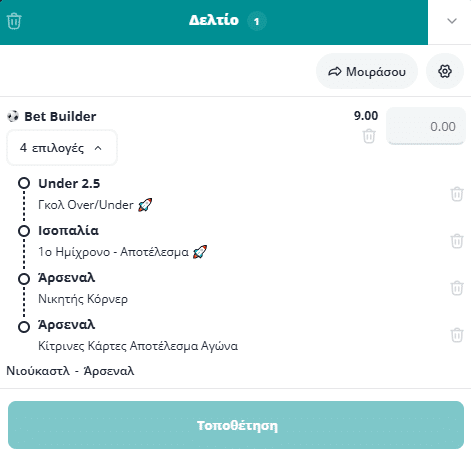 Bet Builder στο Νιουκαστλ - Αρσεναλ