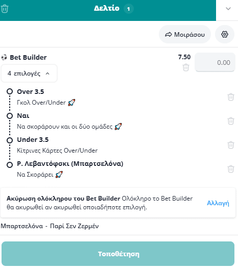 Bet Builder στο Μπαρτσελονα - Παρι Σεν Ζερμεν