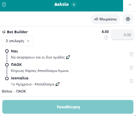 Bet Builder στο Θελτα - ΠΑΟΚ