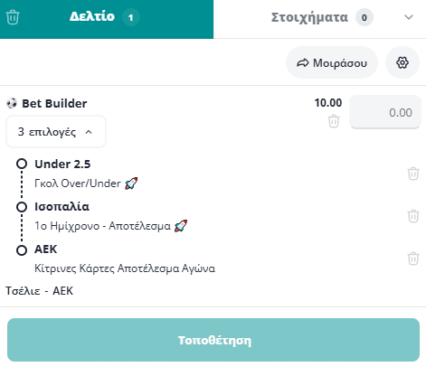 Bet Builder στο Τσελιε - ΑΕΚ