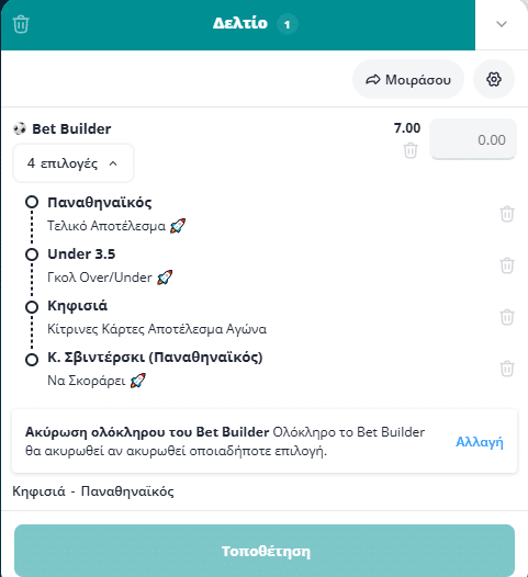 Bet Builder στο Κηφισια - Παναθηναικος