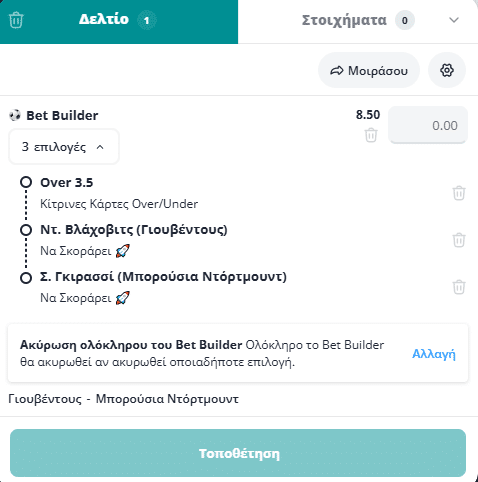 Bet Builder στο Γιουβεντους - Ντορτμουντ
