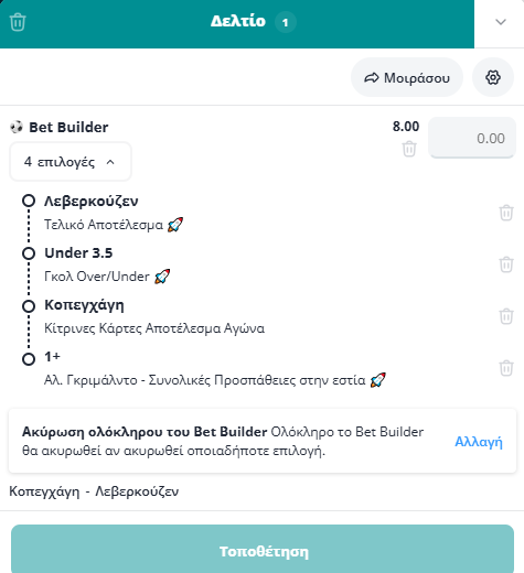 Bet Builder στο Κοπεγχαγη - Λεβερκούζεν