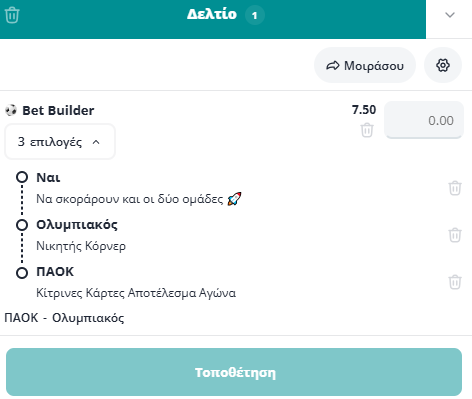 Bet Builder στο ΠΑΟΚ - Ολυμπιακος