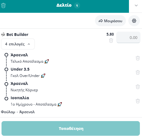 Bet Builder στο Φουλαμ - Αρσεναλ