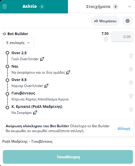 Bet Builder στο Ρεαλ Μαδριτης - Γιουβεντους