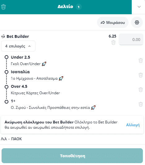 Bet Builder στο Λιλ - ΠΑΟΚ