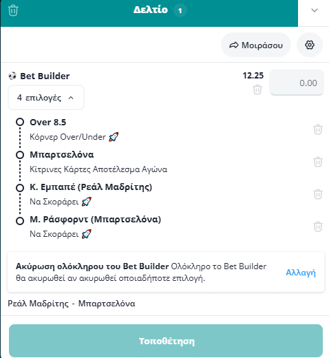 Bet Builder στο Ρεαλ Μαδριτης - Μπαρτσελονα