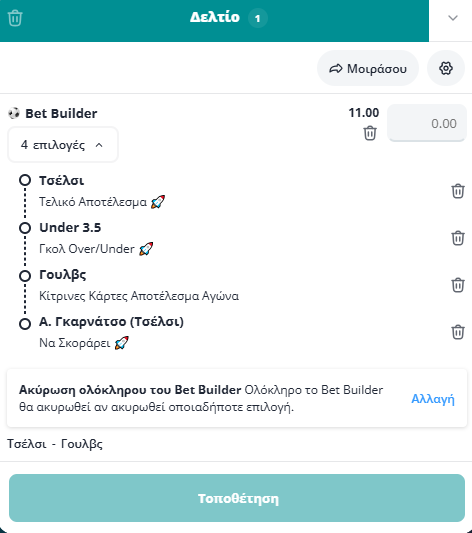 Bet Builder στο Τσελσι - Γουλβς