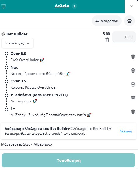 Bet Builder στο Μαντσεστερ Σιτι - Λιβερπουλ
